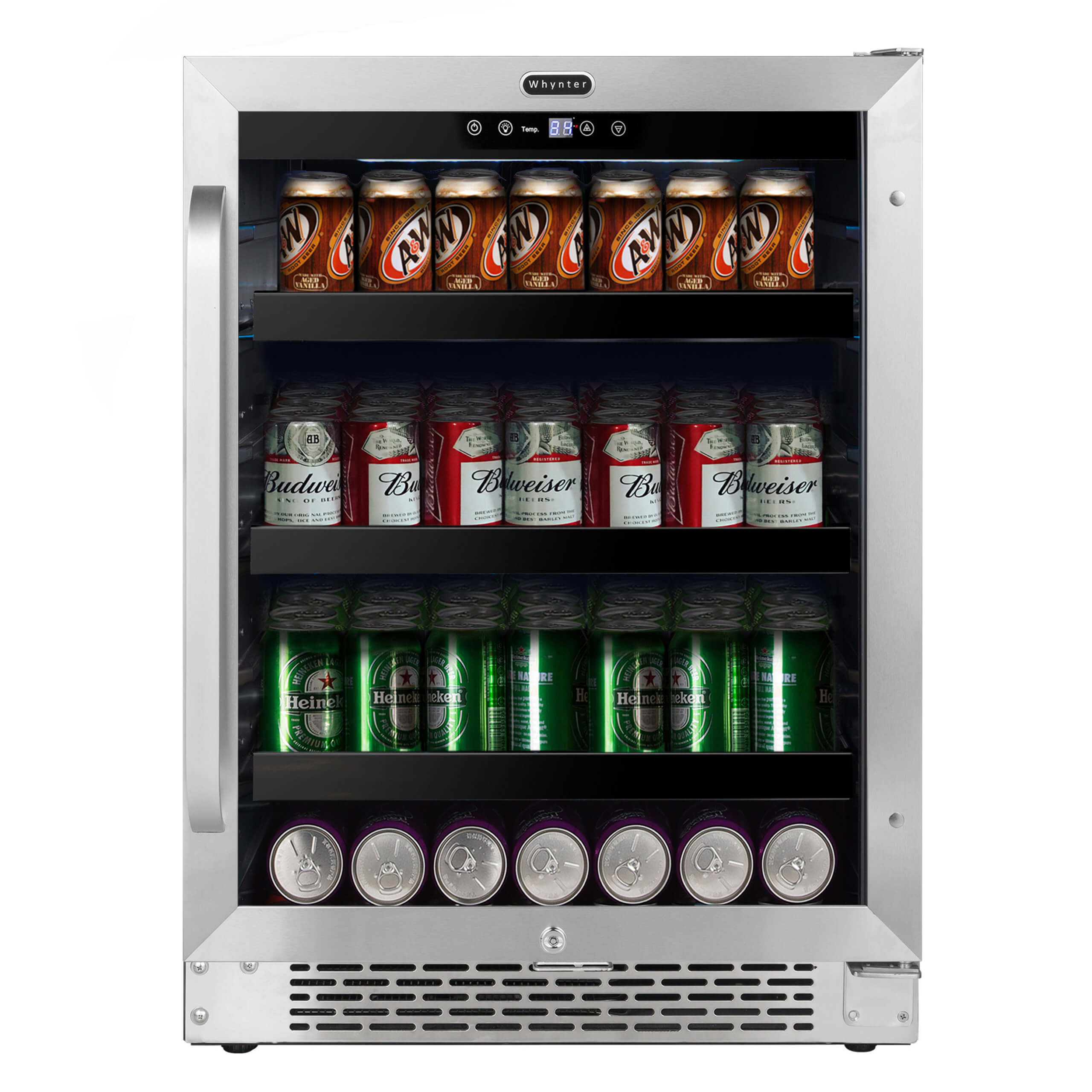 Whynter BBR-148SB Built-In 24 inch 140 Can Undercounter Stainless Steel Beverage Refrigerator with Reversible Door