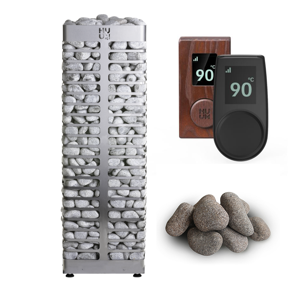 HUUM STEEL Series 9.0kW Sauna Heater Package w/ UKU Wifi Controller and Stones